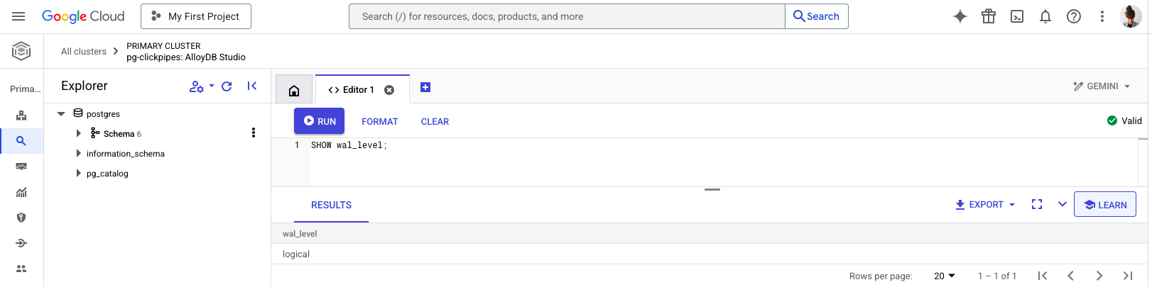 Проверка того, что логическая репликация включена
