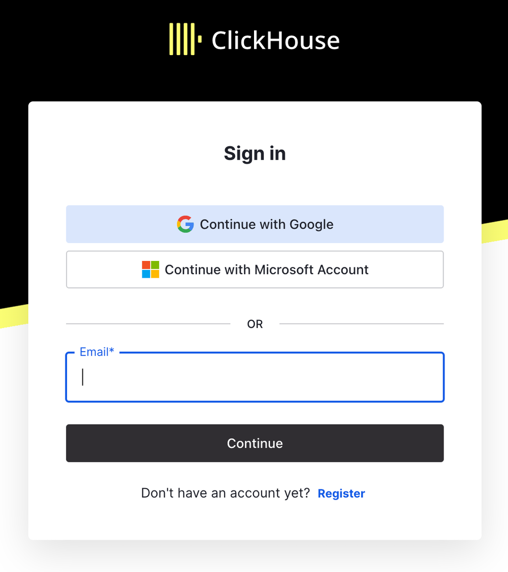 Регистрация в ClickHouse Cloud